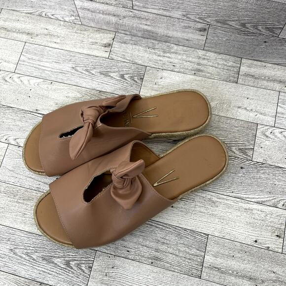 VIZZANO Tan Leather Tie Detail Slide On Platform Sandals Size 7 - Picture 2 of 10